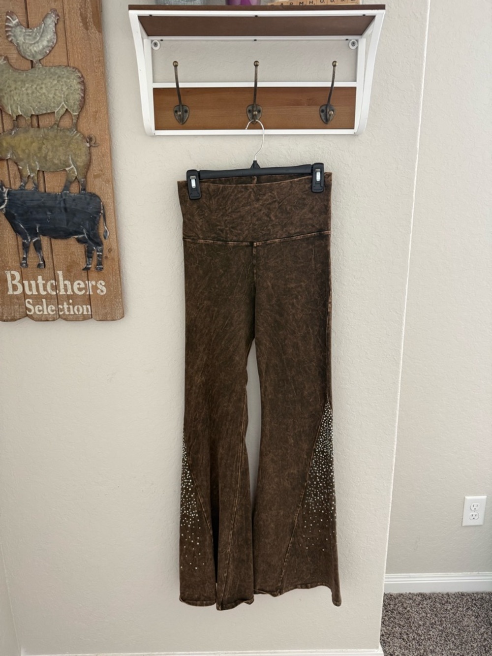 T Party Fashion Brown Wide Leg Jumpsuit-Style Pants with Studded Flare NWT